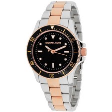 MICHAEL KORS 2 TONE SILVER+ROSE GOLD,S/STEEL,BLACK DIAL,BRACELET WATCH MK6121