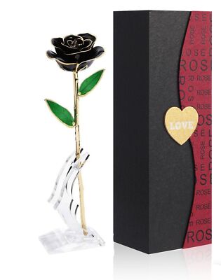 Gold Dipped Rose Black,Dipped in 24k Gold-Long Stem Rose Flowers Artificial f...