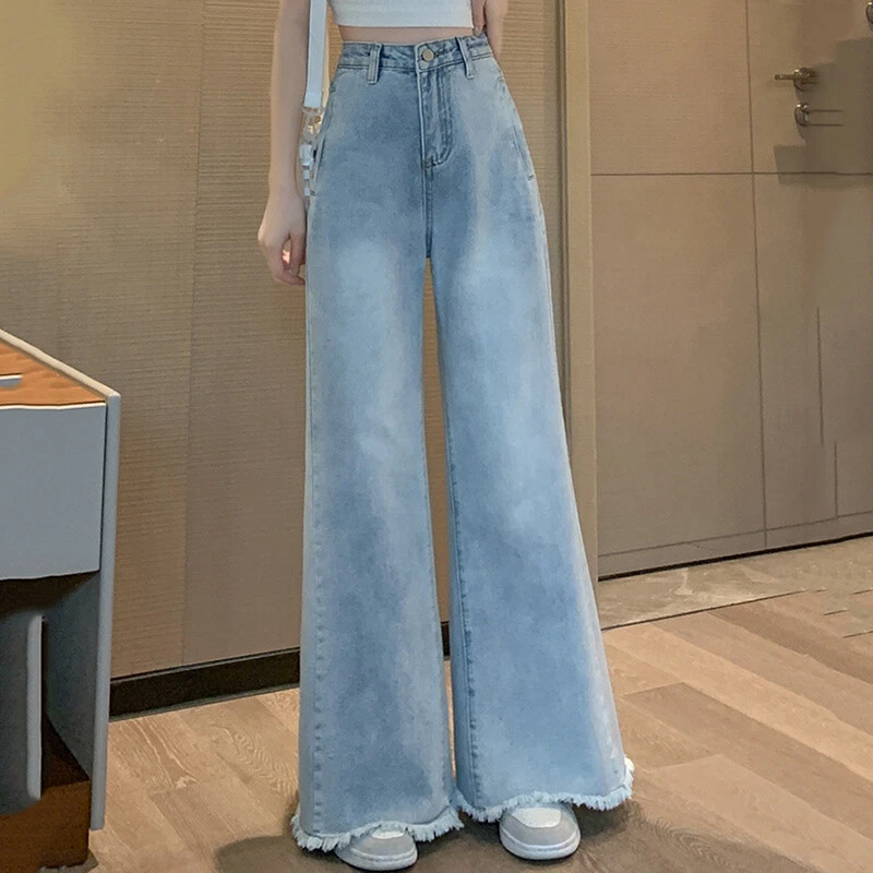 Lady Jean Wide Leg Bell Bottom Pants Flared Denim Trousers Loose