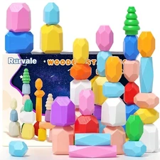 40PCS Wooden Stacking Rocks Toys, Montessori Toys Stacking blocks STEM Toys 1 2