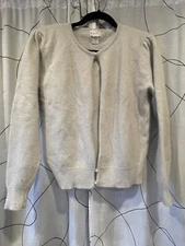 Knit Concepts Cardigan Sweater L Light Gray Lambs Wool/ Angora Rabbit Hair