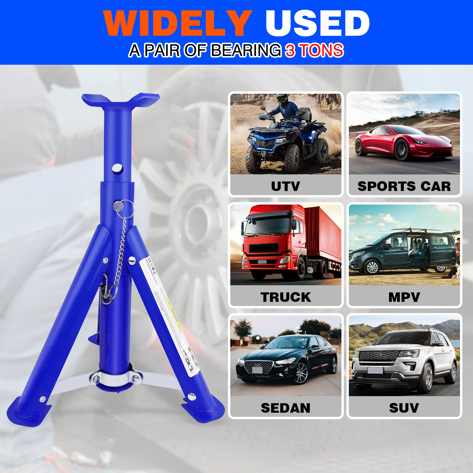 2X 3Ton Axle Stands Lifting Capacity Stand Heavy Duty Car SUV Caravan