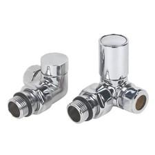 Round Corner Angled Chrome Valve Set Heated Towel Rail Radiator Block Valve