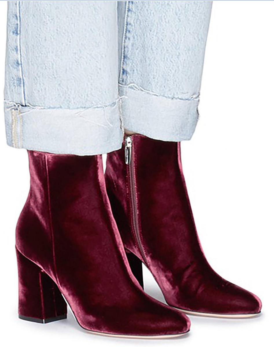 GIANVITO ROSSI MARGAUX ROLLING BURGUNDY VELVET ANKLE BOOTS Boots 