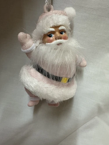 Vintage Style Flocked Santa ornament -PINK- NEW