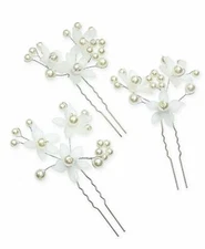 INC 3-Pc. Silver-Tone Imitation-Pearl Flower Hair Pin Set NEW NWT 29.50