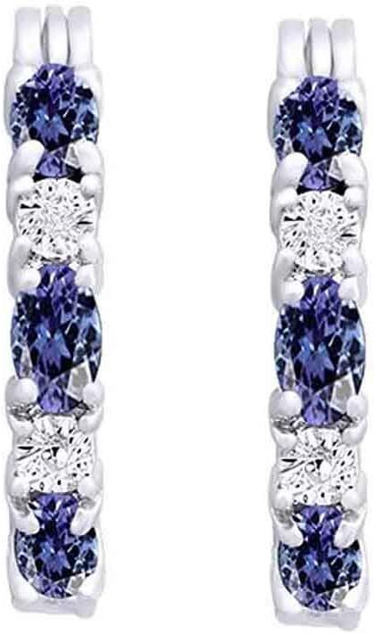 Hoop Earrings for Women Simulated Tanzanite & Cubic Zirconia 925 Sterling Silver-image