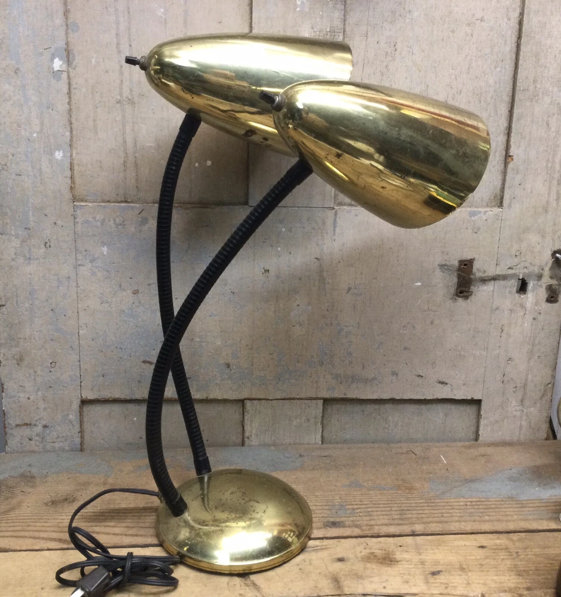 Vintage 1950s Double Gooseneck Gold Bullet Desk Lamp mid century modern  Working!