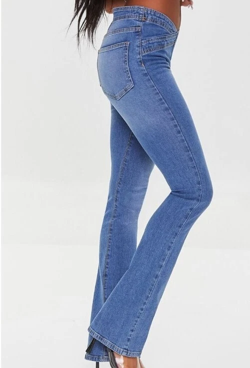 Pantalones de mezclilla para mujer Forever 21 entrecruzados delanteros tiro bajo corte boot S pequeños nuevos