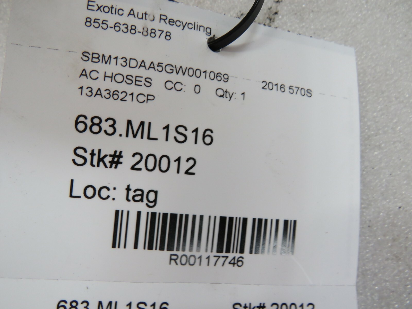 McLaren 570S, AC Hose, Used, P/N 13A3621CP