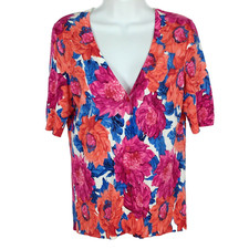 Talbots Floral womens size XS multicolor v-neck short sleeve button up cardigan