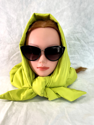 Puffer HEADSCARF Neon Green Babuska Quilted Shawl Triangle Shawl Hood Scarf Hat