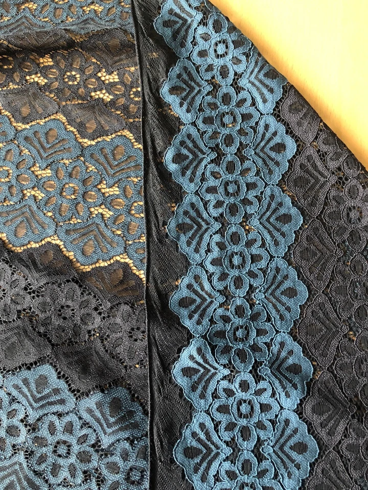 Dark Brown Blue Lace Nylon/Cotton Fabric 54-55”Wide 2 Pieces X 3 Yards Each N - Image 3 of 4