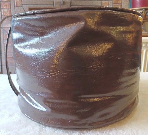 Vintage Brown Vinyl Bean Bag Ottoman Foot Stool RETRO MCM BOHO Decor - Picture 3 of 12