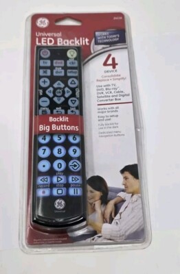 GE 4 Device Universal Remote Consolidate with Backlit LED Backlite Big Buttons