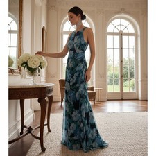 Betsy  Adam Women  s Size 10 Blue Floral Gown NWT Zip Back