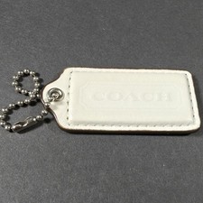 Coach Leather Charm Hang Tag Fob for Bag Purse Cream Beige Ivory Tan Ball Chain