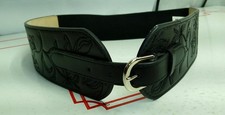 Steve Madden Women's Wide Stretch Belt Black Floral Tooled Cinch L/XL NWT Kohl's