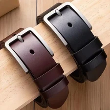 Men Leather Pin Buckle Belt Adjustable Wide Student Dress Jeans Waist Strap