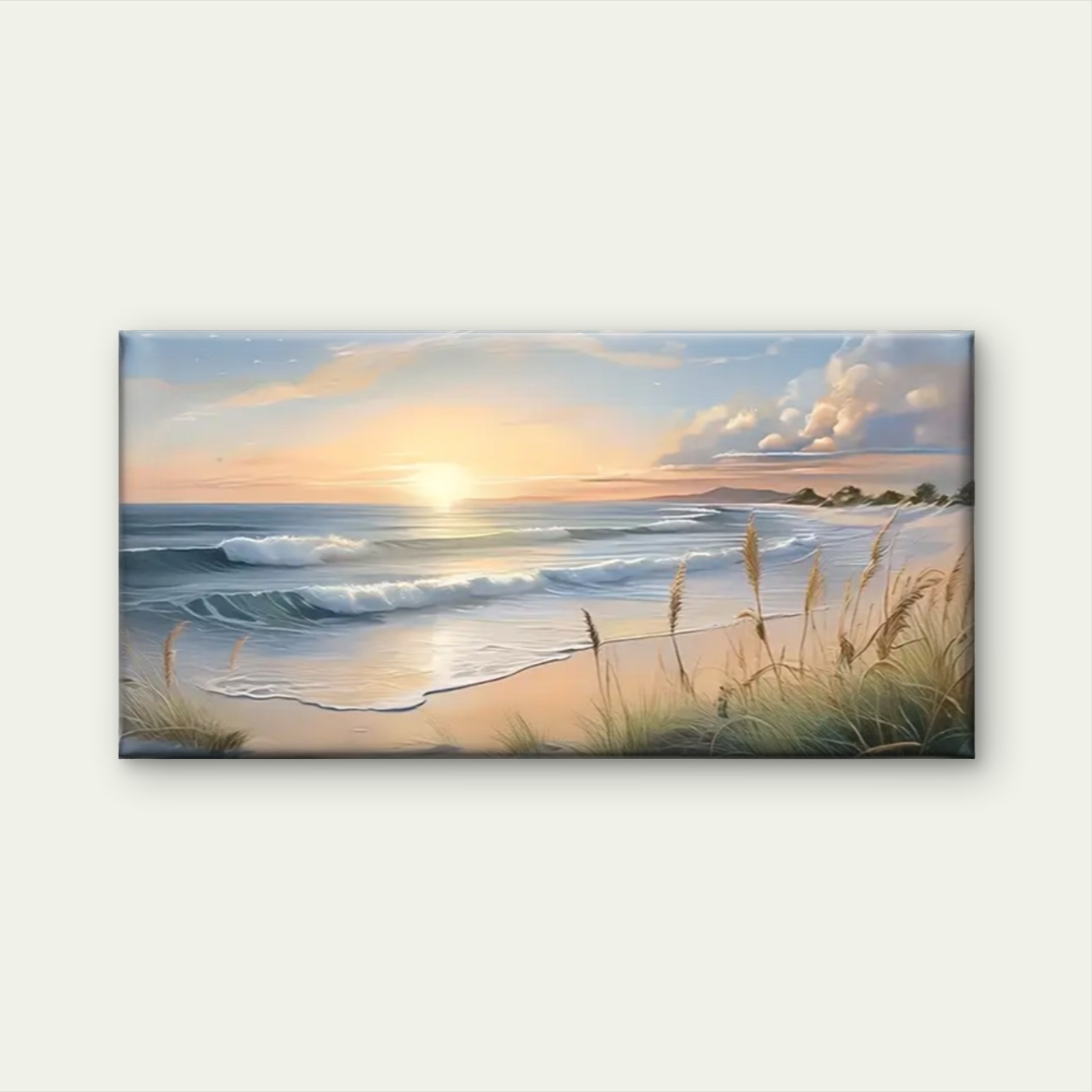 Beach Waves Grass Sunset Wall Art Canvas Office Home Room Framed 120x60cm