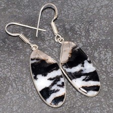 925 Silver Plated Stunning White Buffalo Turquoise Earrings Size 1.8" MJ