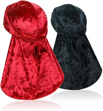 2 PCS Crushed Velvet Wave Durag   Premium Soft Durag Headwear with Extra Long Ta