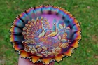 ANTIQUE NORTHWOOD PEACOCKS ON THE FENCE CARNIVAL GLASS PCE BOWL - AMETHYST