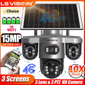 15MP 4G Caméra solaire trois écrans 10X Zoom extérieur WiFi Surveillance Camara 360