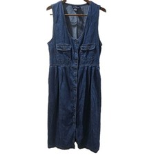 Vtg Dress Denim Maxi 14 90s TY Wear Overall Jumper Button Front Country Cottage