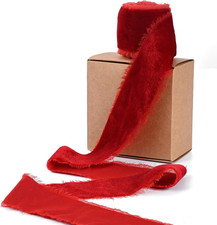 Red Frayed Velvet Ribbon for Gift Wrapping 2 Inch 3 Yards Velvet Ribbon