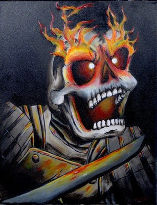 Dark Fantasy Skeleton Warrior Original Painting Ignis Fury Roaring Skull Canvas
