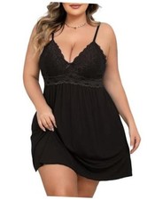 Lingerie for Women Lace Modal Chemises Nightgown V-Neck Full Slip X-Large Black