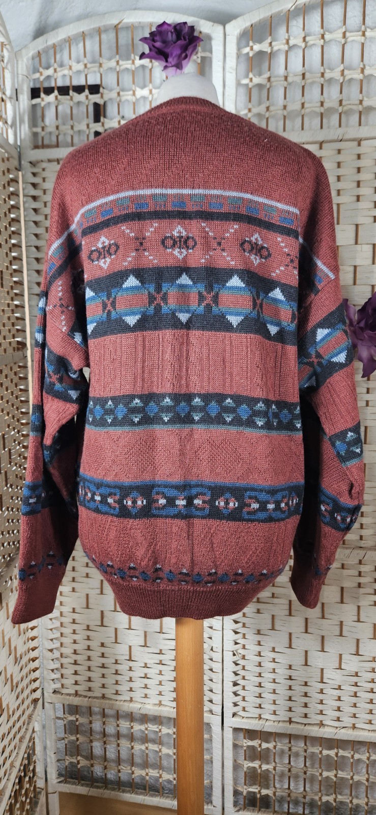 Kellerman Men’s Vintage Geometric Knit Crew Neck Wool Acrylic Jumper XL image 5