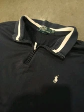 Vtg Polo Ralph Lauren Sport Sweater XL pima Cotton Mid Zip Blue preppy ivy luxe