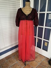 1960s Belle Smith Vintage Nightgown with Slip and Overcoat Size Medium Pink/Red