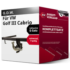 Anhängerkupplung abnehmbar + E-Satz 7pol universell für VW Golf III Cabrio 93-98