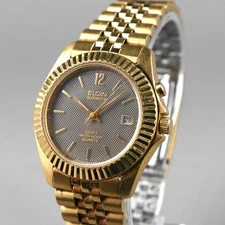 ELGIN QUARTZ FEL50-007 Gold Men's Watch 37mm Vintage New Battery