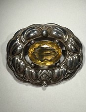Art Nouveau Brooch Rudolf Basson Hamburg RBH Silver 900 Citrine Quartz Jewelry