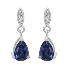 Tear Drop Earrings 925 Sterling Silver 8x6MM Pear Blue Sapphire Women Earrings