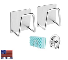 4-Pack Stainless Steel Sink Sponge Holder – Adhesive Kitchen Caddy Organizer Set