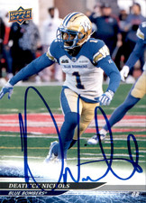 Deatrick Nichols Signed 2025 Upper Deck CFL Football card Winnipeg Blue Bombers