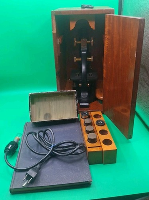 #ad Antique lot brass A Spencer Buffalo lab microscope scientific instrument set $180.00
