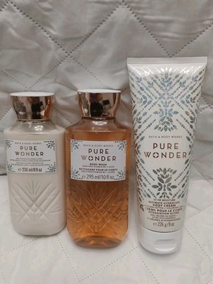 Bath And Body Works Pure Wonder Body Wash, 24 HR Body Cream  & Lotion Bundle-NEW