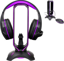PC Gaming Headset Stand with Mouse Bungee - RGB Headphone Holder, 2 USB Ports, 7