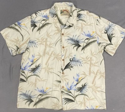 Paradise Found Men s Hawaiian Shirt L Ivory Bamboo Pardise Aloha Made in Hawaii