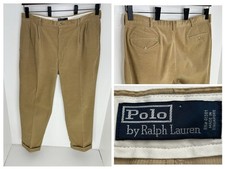 Polo Ralph Lauren Pleated Corduroy Pants Mens 40x31 Tag 40x32 Tan USA Cuffed