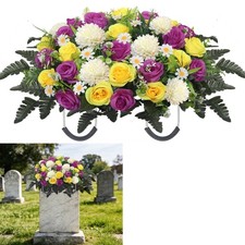 Headstone Flower Saddle,Large Artificial Cemetery Flowers for Grave Roses  C...