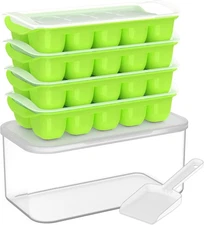 DOQAUS Ice Cube Tray with Lid and Bin - 4 10.4 cm x 20 x 4.2 cm, Green 