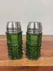 Anchor Hocking Wexford Glass Salt Pepper Shakers Set Vintage Emerald Green