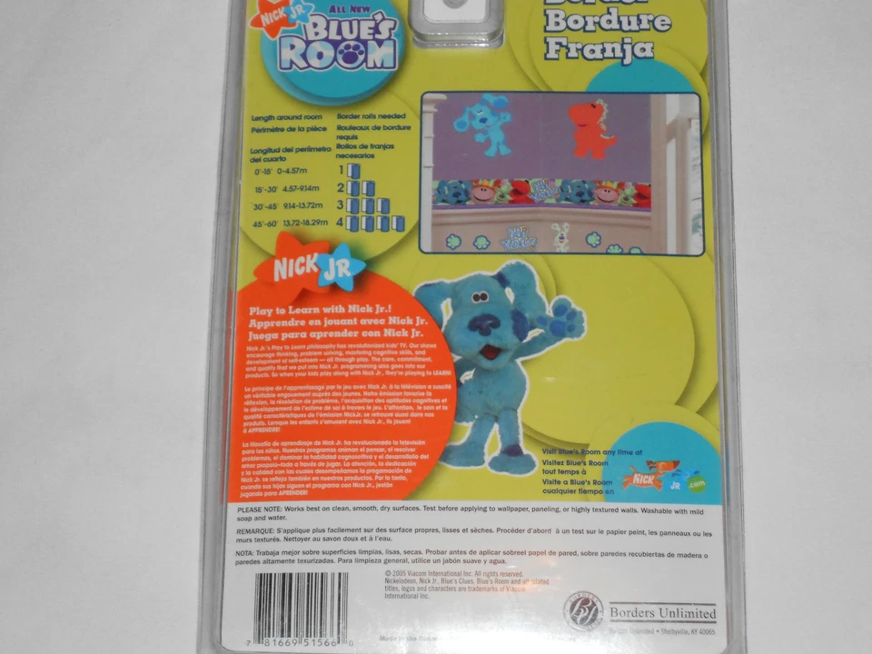 BLUES CLUES BLUE'S ROOM SELF ADHESIVE WALLPAPER BORDER (NEW) 15ft X 5" Ea Foto 3 de 4